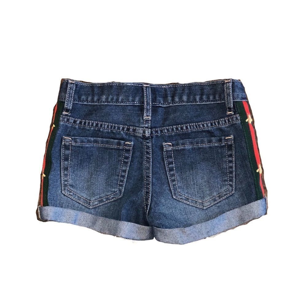 Kid’s Roll Cuff Denim Shorts W/ Bee Stripe Ribbon - Picture 4 of 10